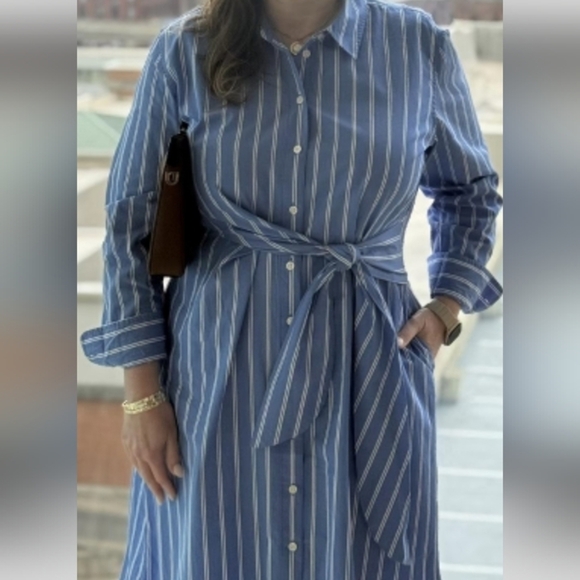 Universal Thread Blue Pin Striped Long Sleeve Dress 4x - Picture 1 of 10